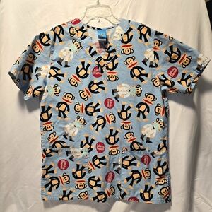 Sock Monkey Print Women's Short Sleeve Scrub